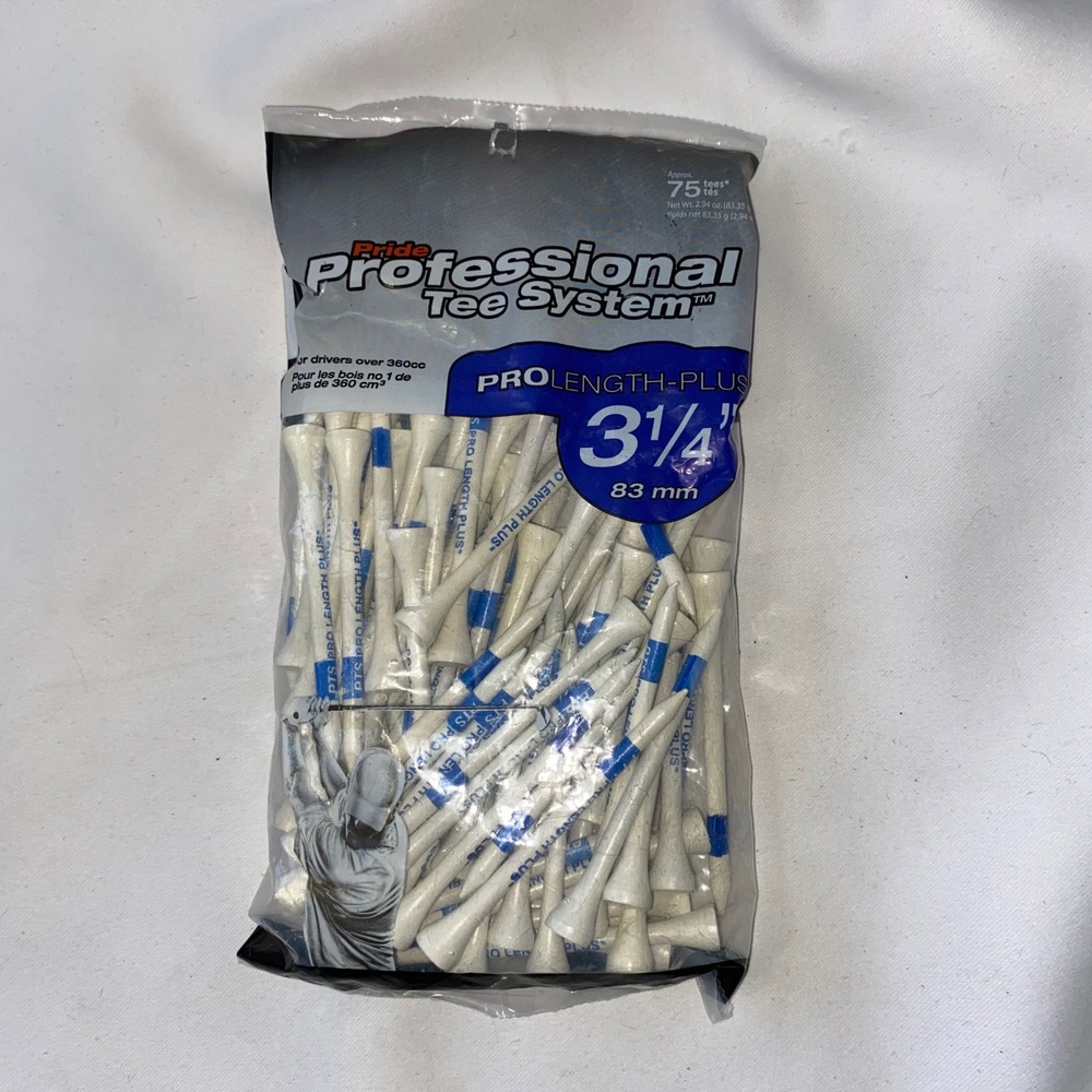 Pride Professional Tee System 3 1/4 inch ProLength Plus Golf Tees 75 Count White